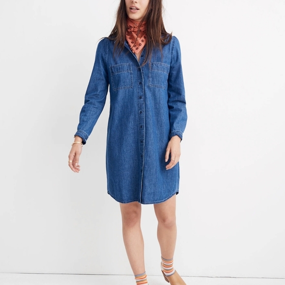 MADEWELL Denim Puff-Sleeve Shirtdress in Harris Wash sz M, gentle Used - Picture 1 of 13